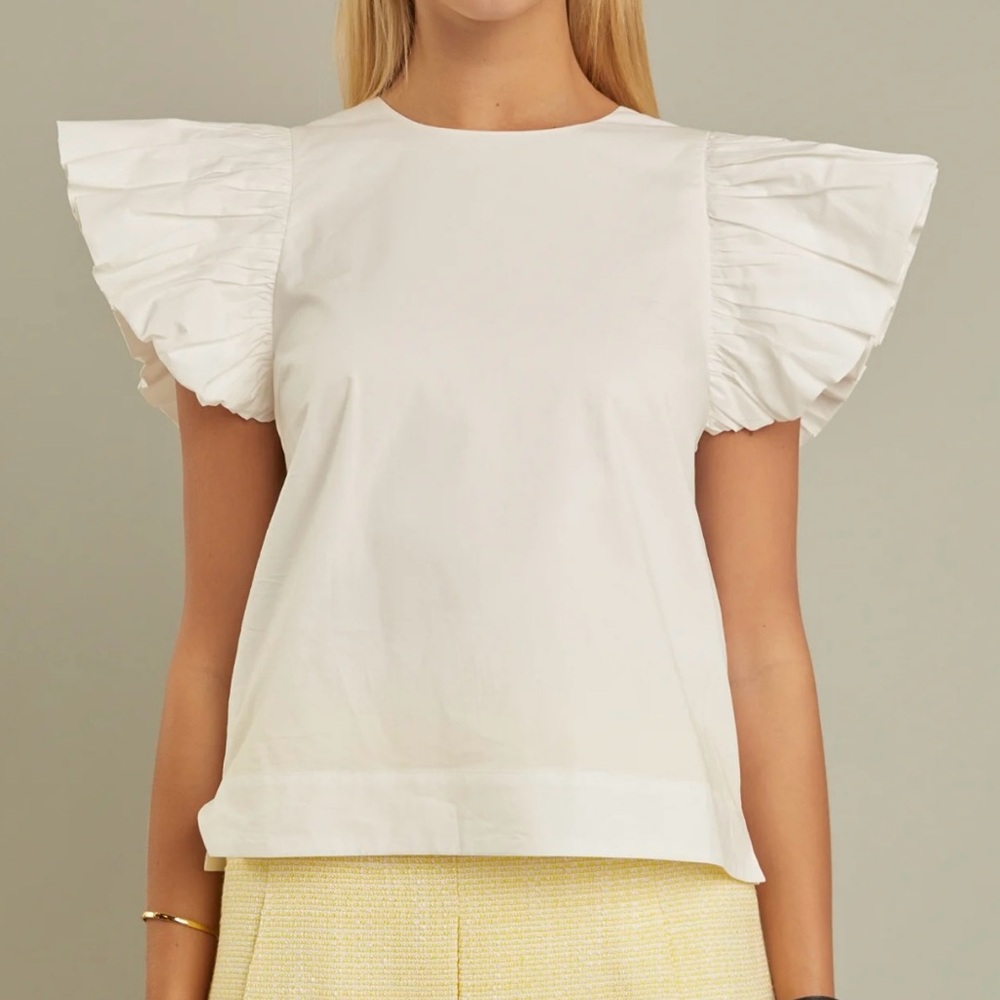 English Factory Folded Ruffle Sleeve Top